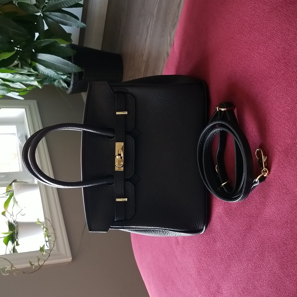 Birkin-Style Purse in Black Gold Hardware